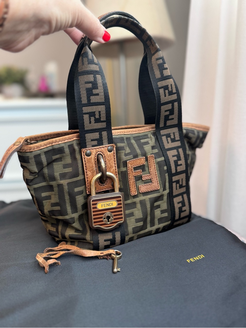 Fendi Zucca Mini Shopper with padlock and key